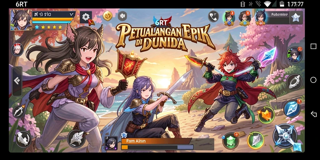 Tampilan utama gameplay 6RT yang menakjubkan dan penuh warna.