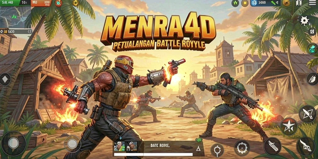 Tangkapan layar utama MENARA4D menampilkan pertarungan Battle Royale yang mendebarkan.